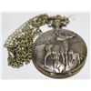 Image 1 : POCKET WATCH BRONZE & CHAIN DEER & DOGS QUARTZ