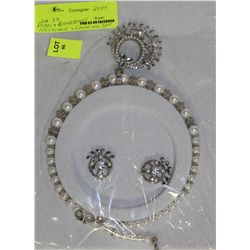 PEARL AND RHINESTONE NECKLACE AND EARRING SET