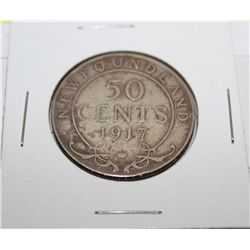 NEWFOUNDLAND 1917 -50 CENT SILVER COIN