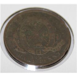 PROVINCE OF CANADA 1844 BANK TOKEN 1/2 SCARCE
