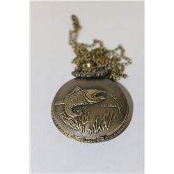 POCKET WATCH NECKLACE W/FISH DESIGN