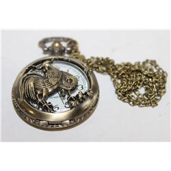 POCKET WATCH NECKLACE W/ROOSTER DESIGN