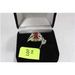 STAMPED .925 LAB RUBY RING ON CHOICE SZ : 10