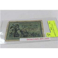 1874 GERMAN 5 MARK BILL