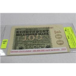 GERMAN UNCIRCULATED 100,000,000.00 MARK BANKNOTES