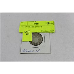 1931 GV SILVER 25 CENT COIN