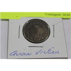 1870 SCARCE NFLD QUEEN VICTORIA SILVER 20 CENT
