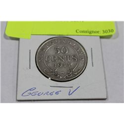 1911 NFLD SILVER 50 CENT COIN