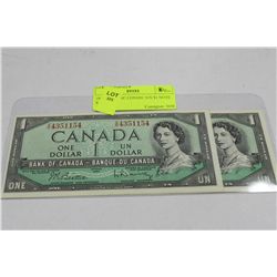 1954 GEM UNC CONSEC S/N $1 NOTE X2