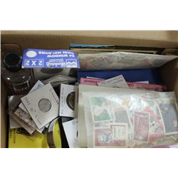 BOX OF STAMPS AND COLLECTIBLES