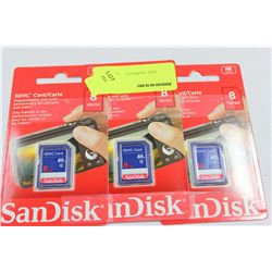 PK OF 3 8GB SAN DISC SD CARDS