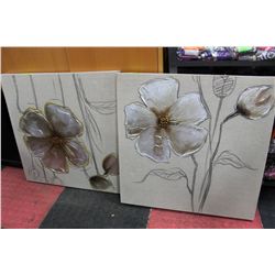 PAIR OF SHOWHOME FABRIC FLOWER PICTURES