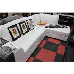 WHITE LEATHERETTE 'L' SHAPED SECTIONAL