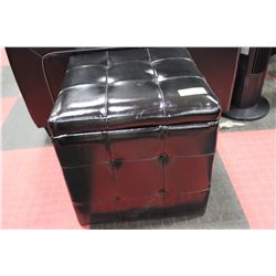 BLACK LEATHERETTE STORAGE OTTOMAN