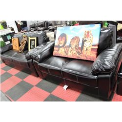 BLACK LEATHERETTE SOFA W LOVE SEAT