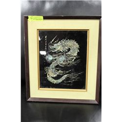 FRAMED MOTHER OF PEARL DRAGON PICTURE