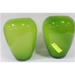 PAIR OF SHOWHOME GREEN GLASS VASES