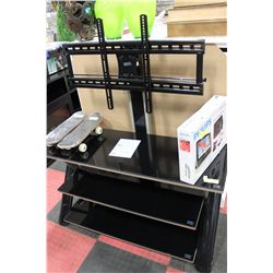 BLACK METAL/GLASS 3 SHELF TV STAND W/TV MOUNT
