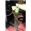 Image 1 : TALL GLASS VASE W/SILK FLOWER & STICKS