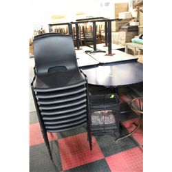 10 COMMERCIAL TABLES SOLD W/ 18 STACKABLE PLASTIC