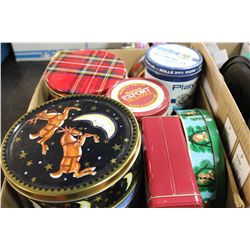 BOX OF MISCELLANEOUS TINS INCLUDES TABACCO TINS