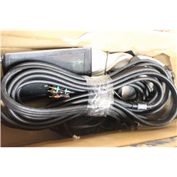 BOX OF ASSORTED ITEMS W / HAND HELD MIXER, CORDS