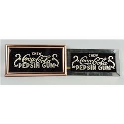 Lot of 2:Reverse Glass Black/Silver Coke Gum Sign