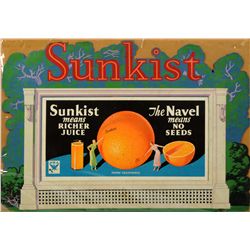 Sunkist 1930s Cardboard Cutout Dimensional Sign.