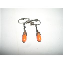 VINTAGE VERY OLD EARRINGS BEAUTIFUL DESIGN WITH NICE ORANGE TEARDROP STONES AND CLIP BACKS!!