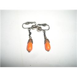 VINTAGE VERY OLD EARRINGS BEAUTIFUL DESIGN WITH NICE ORANGE TEARDROP STONES AND CLIP BACKS!!