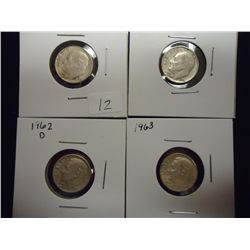 1960,61-D,62-D & 63 SILVER ROOSEVELT DIMES