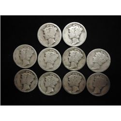 10 ASSORTED 1920'S MERCURY DIMES