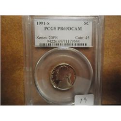 1991-S JEFFERSON NICKEL PCGS PR69 DCAM