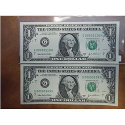 2-2003-A $1 FRN'S LOW CONSECUTIVE SERIAL 'S (UNC)