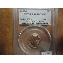 1973-S ROOSEVELT DIME PCGS PR69 DCAM