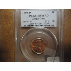 1960-D LARGE DATE LINCOLN CENT PCGS MS65RD