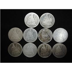 10 ASSORTED 1890'S SEATED LIBERTY DIMES