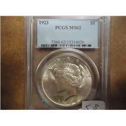 1923 PEACE SILVER DOLLAR PCGS MS62