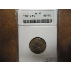 1970-S JEFFERSON NICKEL ANACS MS64