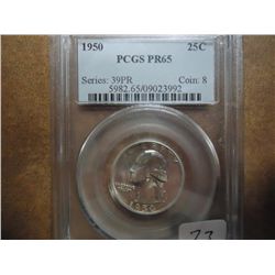 1950 WASHINGTON SILVER QUARTER PCGS PR65