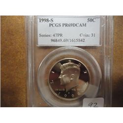 1998-S KENNEDY HALF DOLLAR PCGS PR69 DCAM