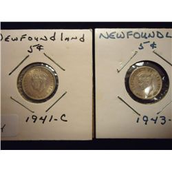 1941-C & 43-C NEWFOUNDLAND SILVER 5 CENTS