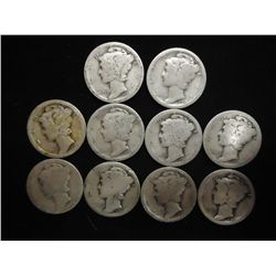 10 ASSORTED TEEN'S MERCURY DIMES