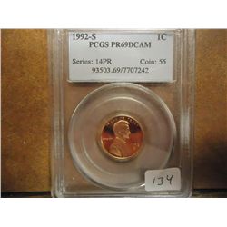 1992-S LINCOLN CENT PCGS PR69 DCAM