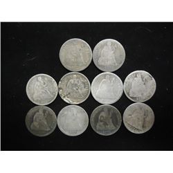 10 ASSORTED 1870'S SEATED LIBERTY DIMES