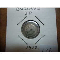 1912 GREAT BRITAIN SILVER 3 PENCE