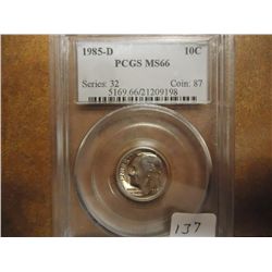 1985-D ROOSEVELT DIME PCGS MS66