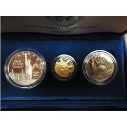 1986 3 COIN LIBERTY SET WITH GOLD