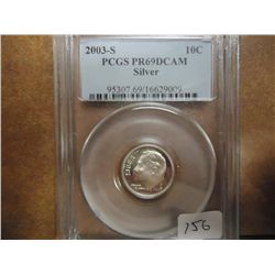 2003-S SILVER ROOSEVELT DIME PCGS PR69 DCAM