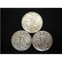 1941-D,43 & 45 WALKING LIBERTY HALF DOLLARS